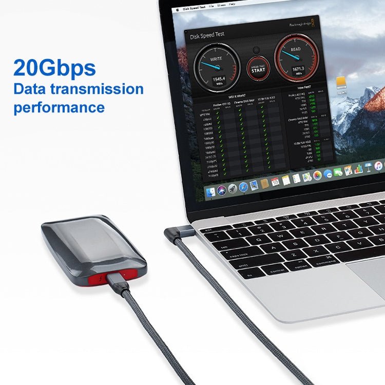 100W USB-C / Type-C Elbow to USB-C / Type-C Male Full-function Data Cable with E-mark, Cable Length:1m - Eurekaonline