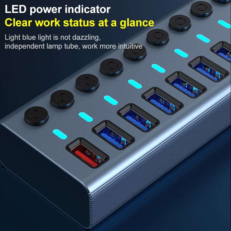 11 in 1 USB 3.0 HUB Splitter with Independent Switch & 12V 4A Power Supply - Eurekaonline
