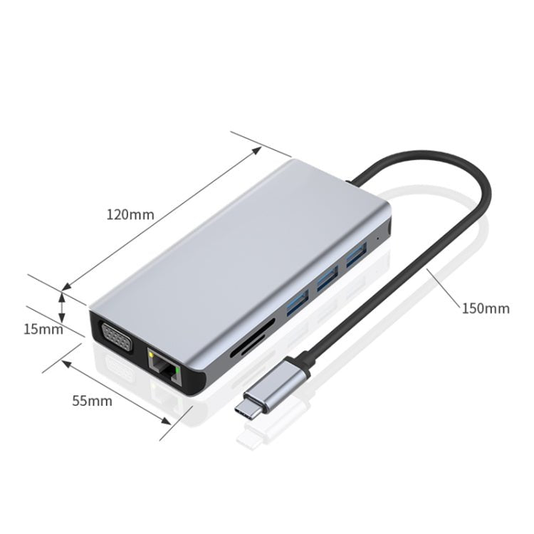 TF + USB3.0x5+ HDMI + VGA + 3.5mm AUX to Type-C HUB Adapter - Eurekaonline