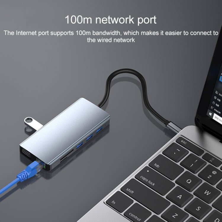 12 in 1 RJ45 + 100W PD + SD/TF + USB3.0x5+ HDMI + VGA + 3.5mm AUX to Type-C HUB Adapter - Eurekaonline