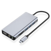 12 in 1 RJ45 + 100W PD + SD/TF + USB3.0x5+ HDMI + VGA + 3.5mm AUX to Type-C HUB Adapter - Eurekaonline