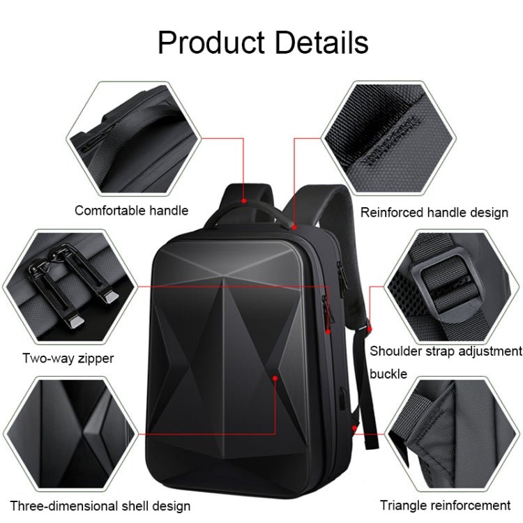 160 Large Capacity ABS Waterproof Laptop Backpack with USB Charging Port(Black) - Eurekaonline