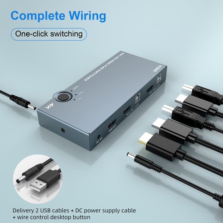 2 In 1 Out 4K 60Hz KVM HDMI Switch USB Swltch Splitter Box HUB(Silver Gray) - Eurekaonline
