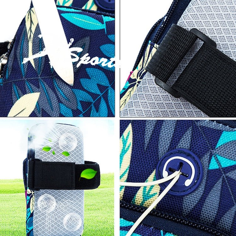2 PCS B026 Running Mobile Phone Arm Bag Sports Yoga Mobile Phone Bag, Specification： Large (Leaves Blue) - Eurekaonline