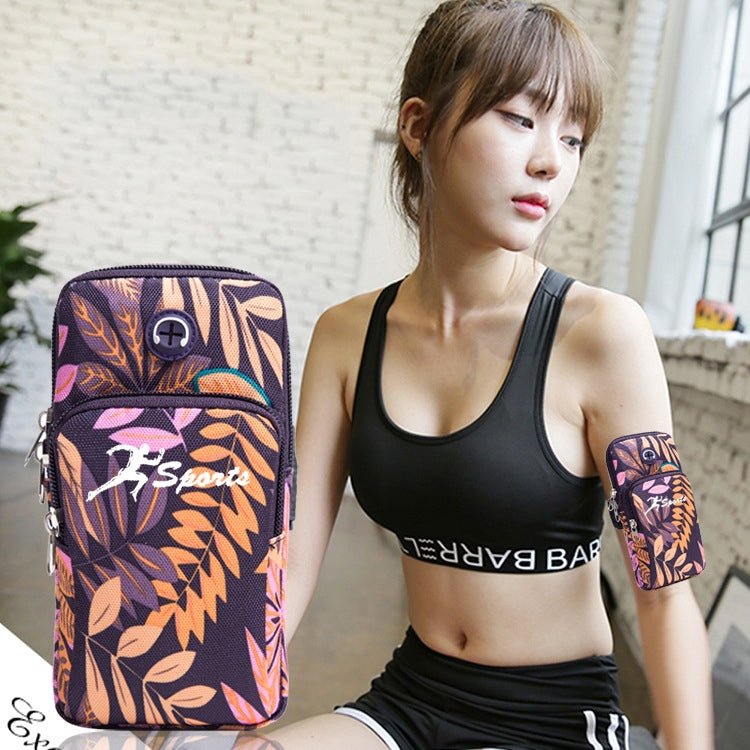 2 PCS B026 Running Mobile Phone Arm Bag Sports Yoga Mobile Phone Bag, Specification： Large (Leaves Blue) - Eurekaonline