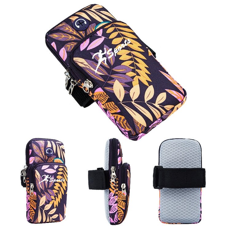 2 PCS B026 Running Mobile Phone Arm Bag Sports Yoga Mobile Phone Bag, Specification： Large (Leaves Orange) - Eurekaonline