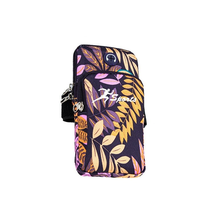 2 PCS B026 Running Mobile Phone Arm Bag Sports Yoga Mobile Phone Bag, Specification： Large (Leaves Orange) - Eurekaonline