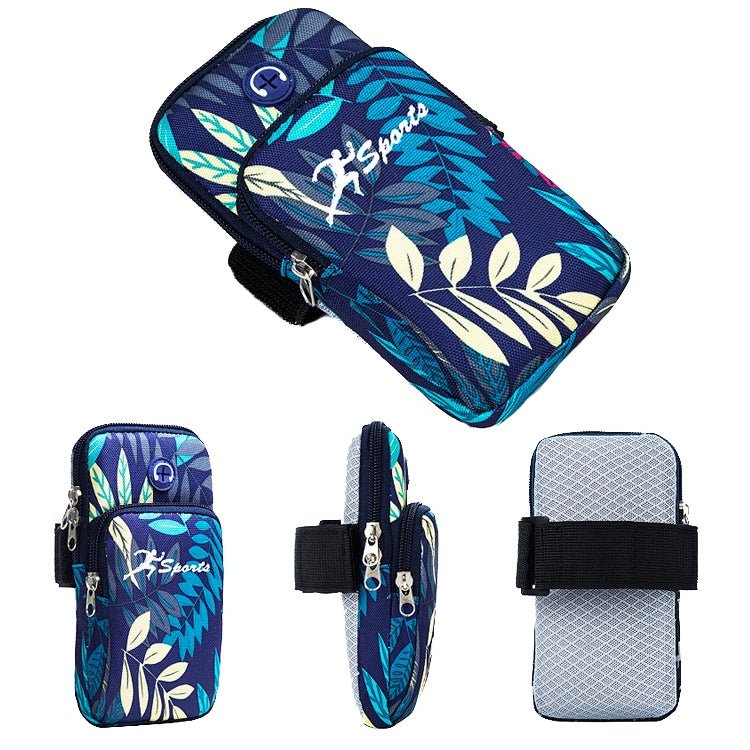 2 PCS B026 Running Mobile Phone Arm Bag Sports Yoga Mobile Phone Bag, Specification： Small (Leaves Blue) - Eurekaonline