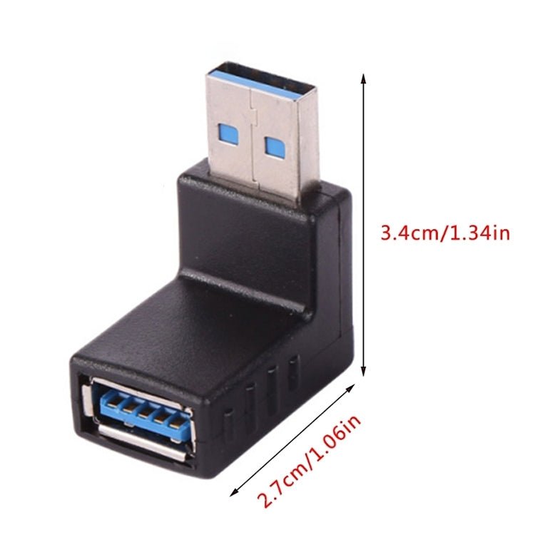 2 PCS L-Shaped USB 3.0 Male to Female 90 Degree Angle Plug Extension Cable Connector Converter Adapter (Black) - Eurekaonline