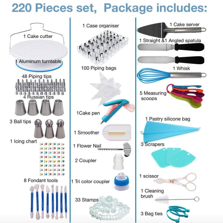 220 in 1 Cake Turntable Decorating Nozzle Set Baking Tool Fondant Mold Set Eurekaonline