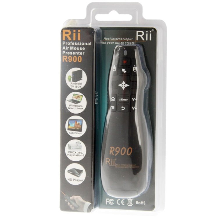 2.4G Wireless Presenter Laser Pointer Fly Mouse Rii Professional Air Mouse R900 for HTPC / Android TV BOX / PS3 / XBOX360 / Tablet PC (K14 R900)(Black) - Eurekaonline