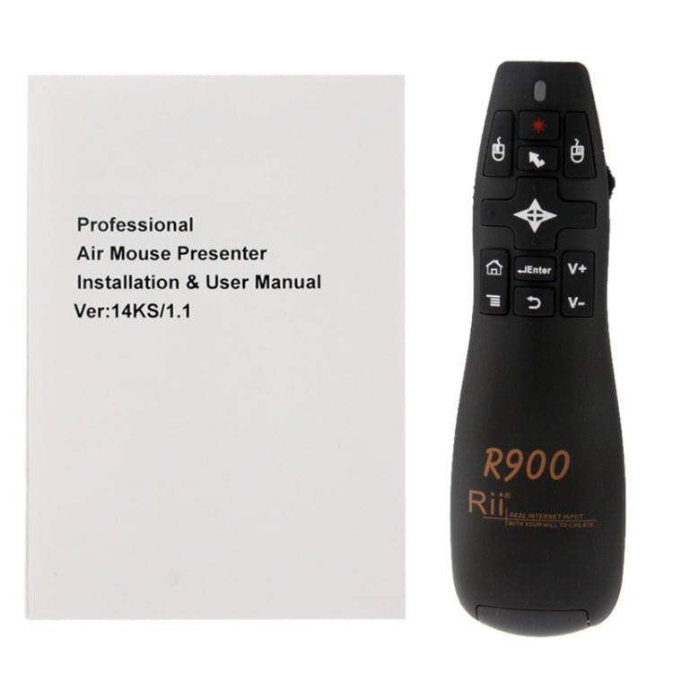 2.4G Wireless Presenter Laser Pointer Fly Mouse Rii Professional Air Mouse R900 for HTPC / Android TV BOX / PS3 / XBOX360 / Tablet PC (K14 R900)(Black) - Eurekaonline