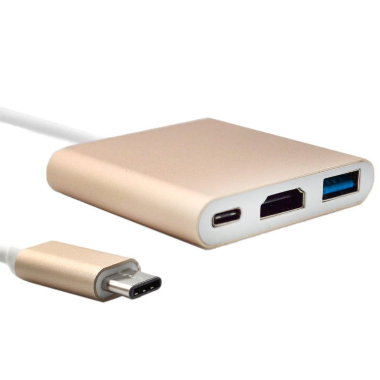3 in 1 USB Type C to HDMI Adapter Cable, For MacBook 12 inch 2015 Version, Google Chromebook Pixel 2015 Version, Nokia N1 Tablet PC(Gold) Eurekaonline