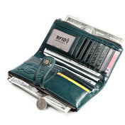 3513 Antimagnetic RFID Multi-function Retro Leather Lady Wallet Large-capacity Purse with Card Holder(Blue) Eurekaonline