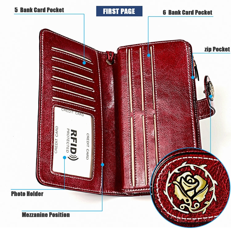 3555 Large Capacity Long Multi-function Anti-magnetic RFID Wallet Clutch for Ladies with Card Slots (Brown) Eurekaonline