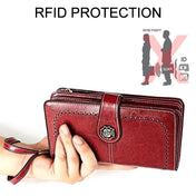 3555 Large Capacity Long Multi-function Anti-magnetic RFID Wallet Clutch for Ladies with Card Slots (Red) Eurekaonline
