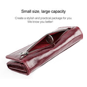 3559 Antimagnetic RFID Multi-function Zipper Retro Top-grain Leather Lady Purse Wallet (Yellowish-brown) Eurekaonline
