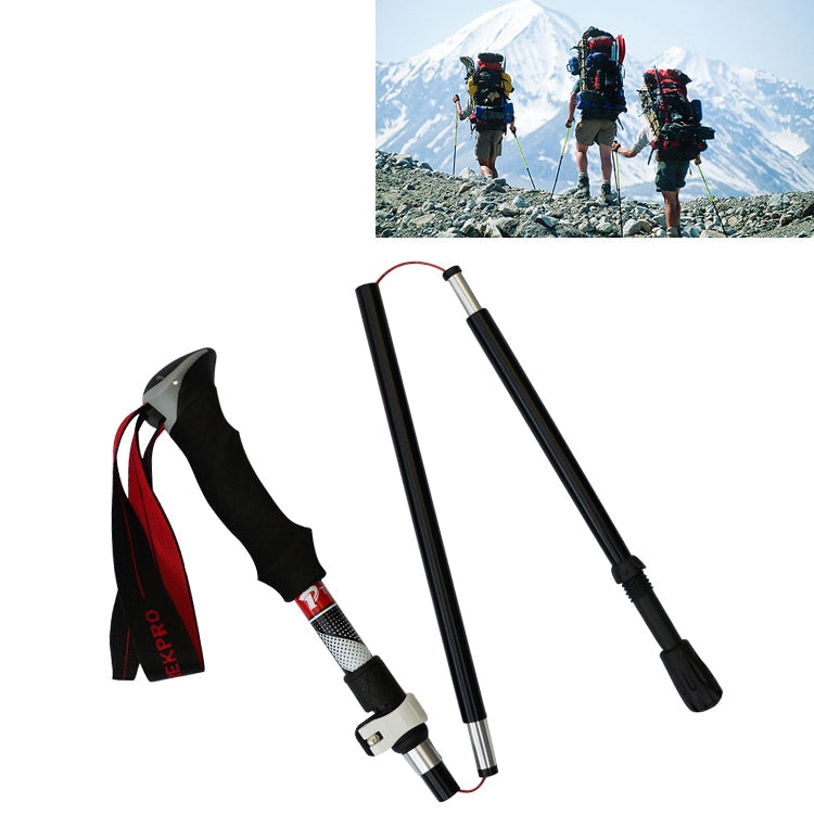 5 Node Portable Foldable Aluminium Alloy Alpenstocks Trekking Poles, Folding Length : 28.5CM (Black) Eurekaonline