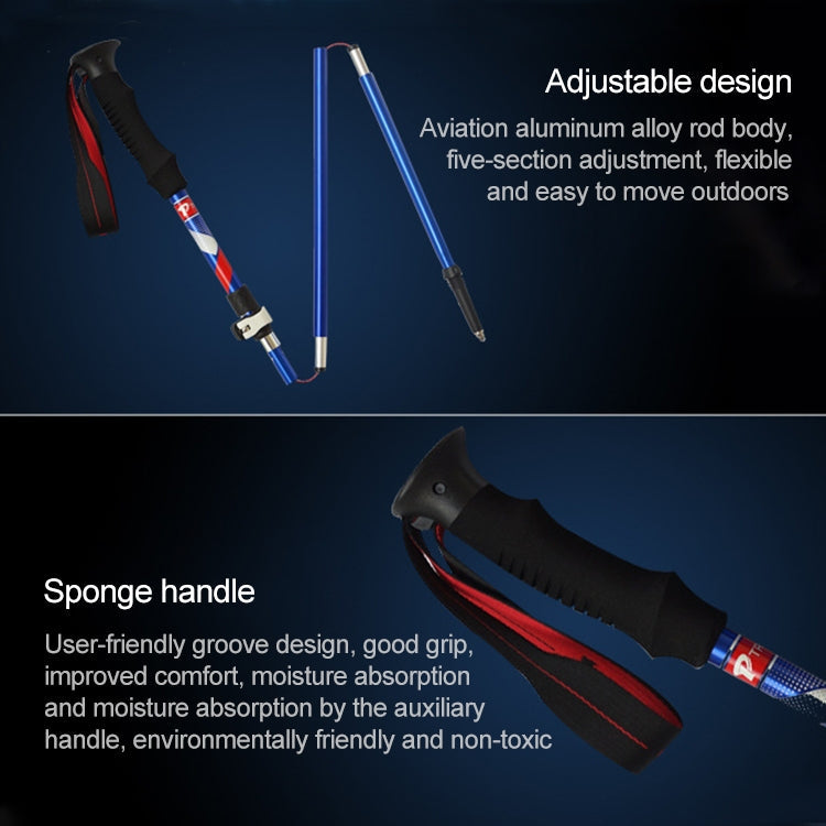 5 Node Portable Foldable Aluminium Alloy Alpenstocks Trekking Poles, Folding Length : 28.5CM (Green) Eurekaonline