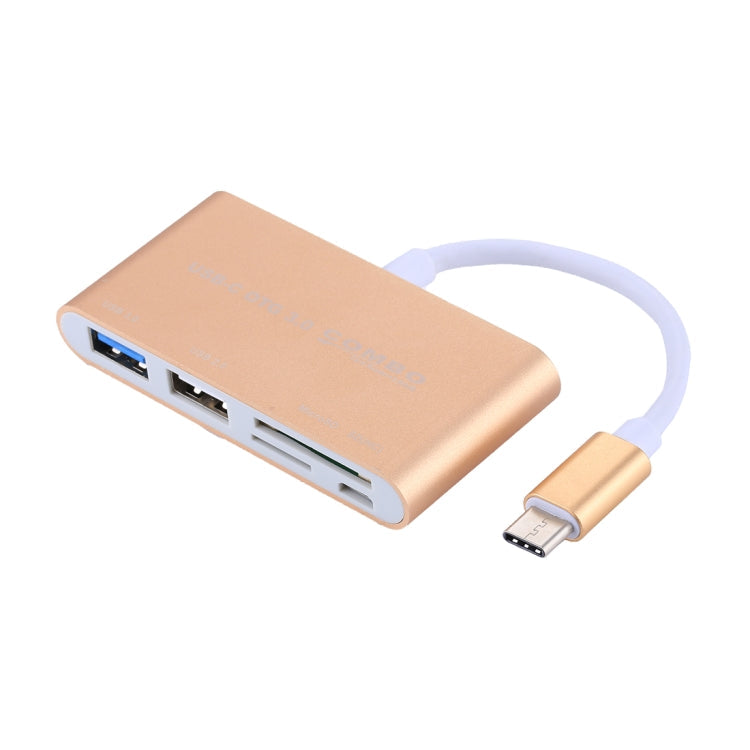 5 in 1 Micro SD + SD + USB 3.0 + USB 2.0 + Micro USB Port to USB-C / Type-C OTG COMBO Adapter Card Reader for Tablet, Smartphone, PC(Gold) Eurekaonline