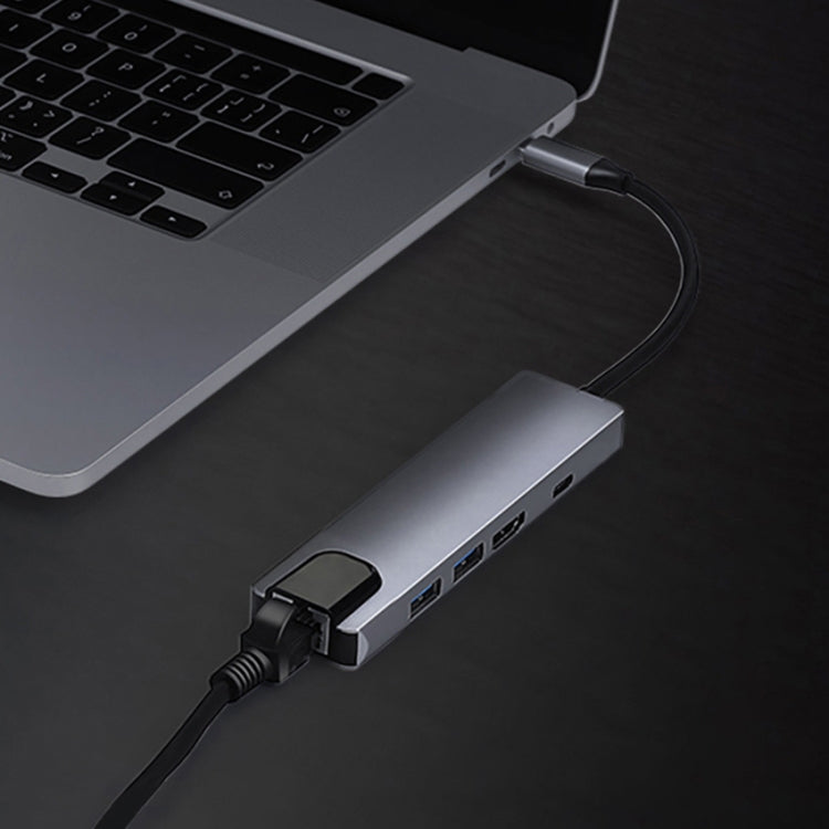 5 in 1 USB Type-C to RJ45+USB3.0 x 2+PD+HDMI HUB Adapter Eurekaonline
