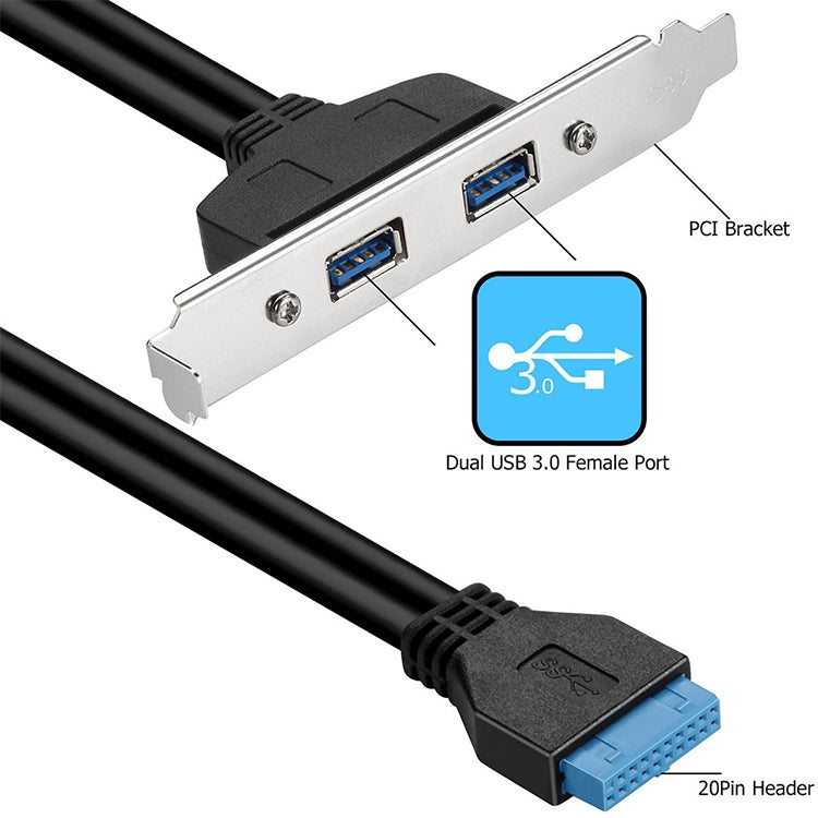 50CM USB3.0 Rear PCI Baffle Line Full Height Chassis DIY With Ear 20pin Transfer Cable(Blue) Eurekaonline