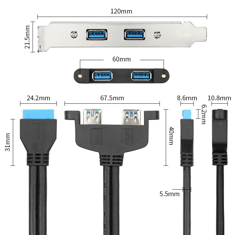 50CM USB3.0 Rear PCI Baffle Line Full Height Chassis DIY With Ear 20pin Transfer Cable(Blue) Eurekaonline