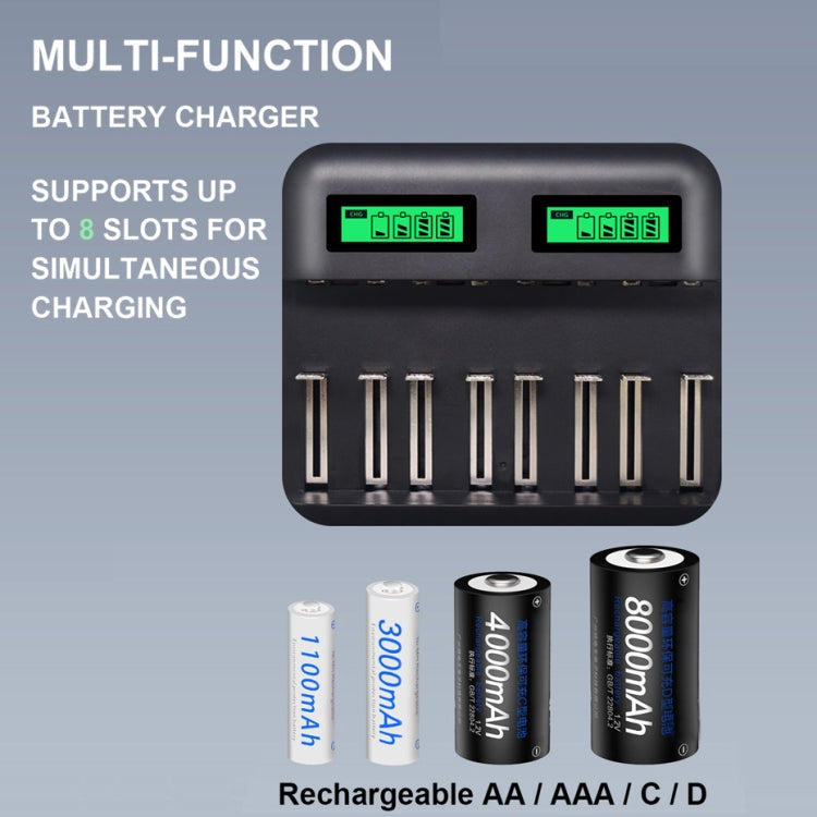 5V 2A USB 8 Slot Battery Charger for AA & AAA & C / D Battery, with LCD Display Eurekaonline