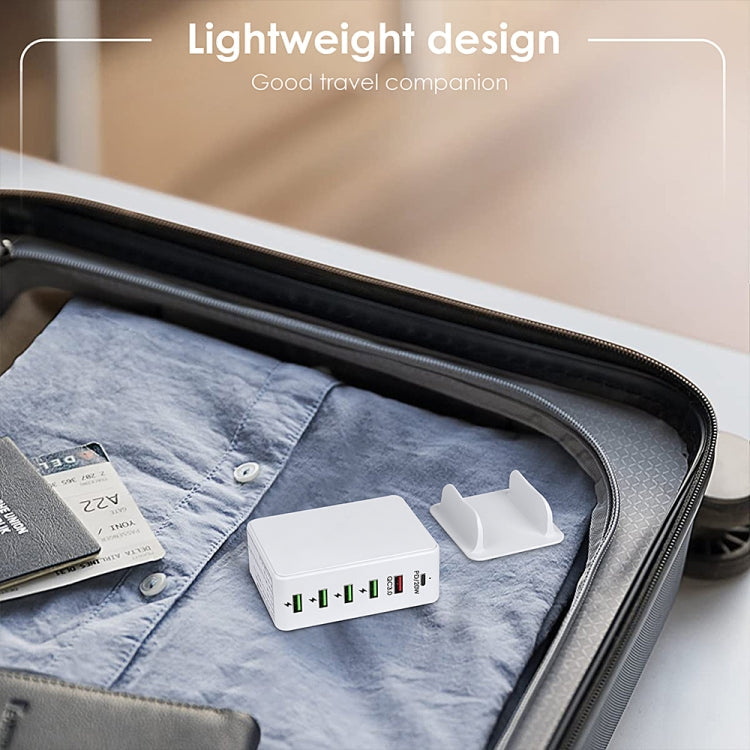6 in 1 65W PD USB-C / Type-C + QC 3.0 USB + 4 USB Multi-port Travel Charger, UK Plug(White) Eurekaonline