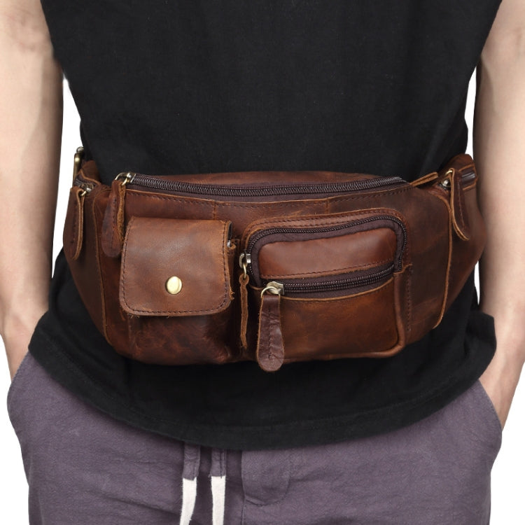 6375 Men Casual Chest Bag Leather Crossbody Mobile Phone Waist Bag(Chocolate Color) Eurekaonline