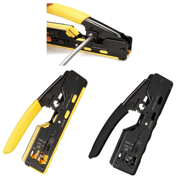 6P8P Seven-type Through-hole Crystal Head  Wire Stripping Tool Network Cable Pliers(Black) Eurekaonline