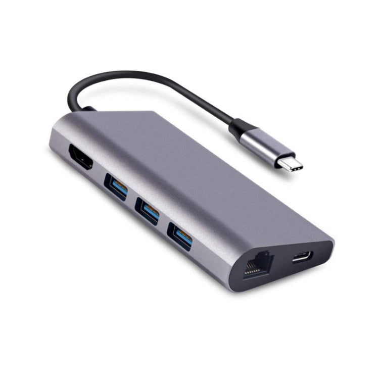 8 in 1 Type-c to HDMI+RJ45 Network Port+3USB3.0+PD Docking Station(Gray) Eurekaonline