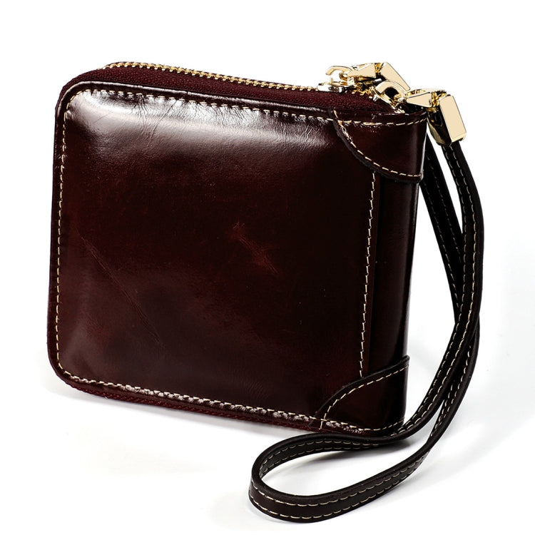8251 Antimagnetic RFID Multi-function Oil Wax Leather Lady Zipper Wallet Purse with Lanyard(Coffee) Eurekaonline