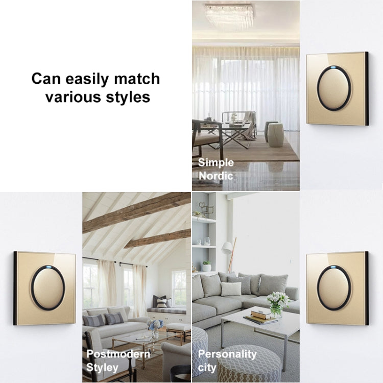 86mm Round LED Tempered Glass Switch Panel, Gold Round Glass, Style:Dual Computer Socket Eurekaonline