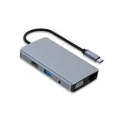 9 in 1 RJ45 + 100W PD + SD/TF + USBx2 + HDMI + VGA + 3.5mm AUX to Type-C HUB Adapter Eurekaonline