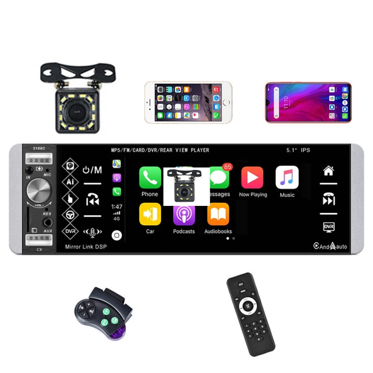 A2905 5.1 inch IPS Capacitive Screen Single Butt Carplay Player, Style: Standard+12 Light Camera Eurekaonline