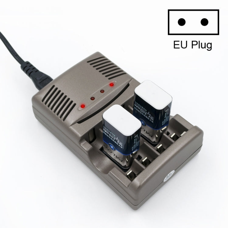 AC 100-240V 4 Slot Battery Charger for AA & AAA & 9V Ni-MH Battery, EU Plug Eurekaonline