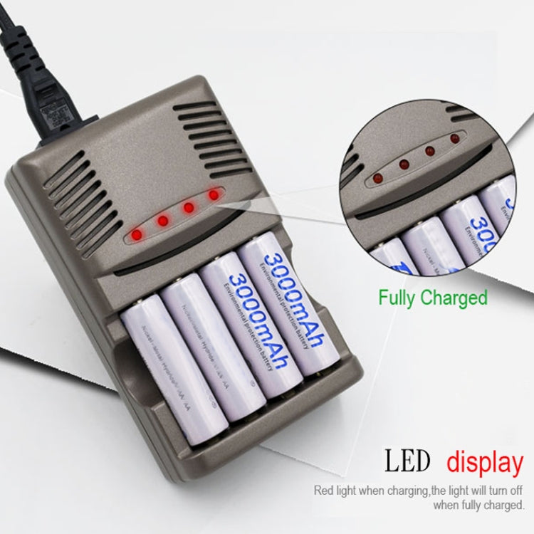 AC 100-240V 4 Slot Battery Charger for AA & AAA & 9V Ni-MH Battery, EU Plug Eurekaonline