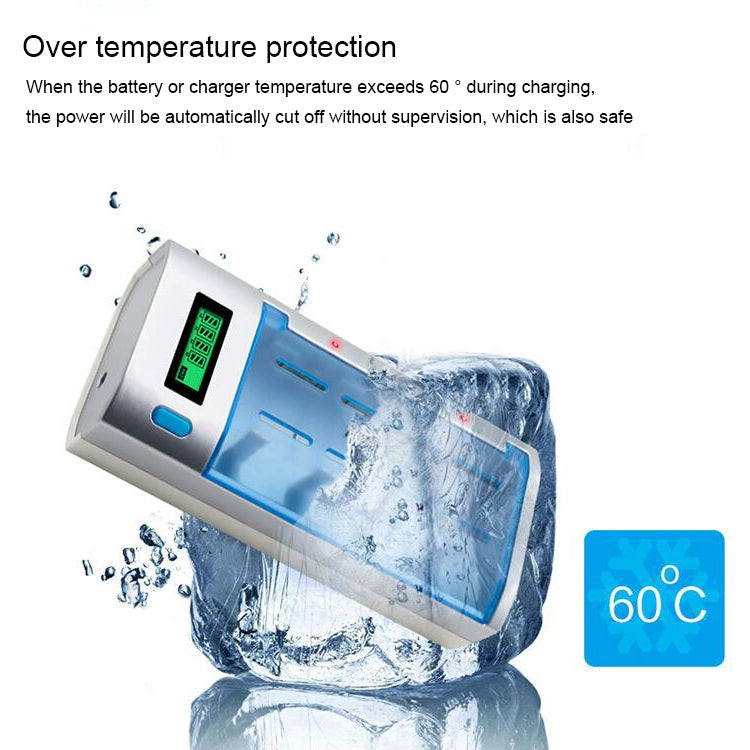 AC 100-240V 4 Slot Battery Charger for AA & AAA & C / D Size Battery, with LCD Display, AU Plug Eurekaonline