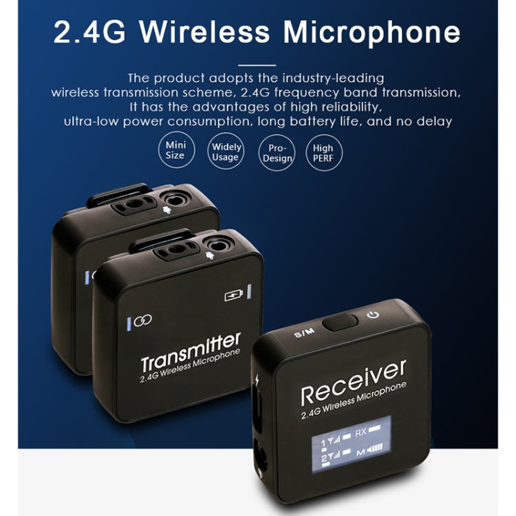 AY123 2.4G Wireless Lavalier Microphone with Digital Display(Black) Eurekaonline
