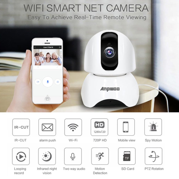 Anpwoo-YT003 2.0 Mega 3.6mm Lens Wide Angle 1080P Smart WIFI Monitor Camera , Support Night Vision & TF Card Expansion Storage, EU Plug Eurekaonline
