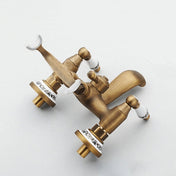 Antique Brass Wall Mounted Bathroom Tub Faucet Dual Ceramics Handles Telephone Style Hand Shower, Specification:Telephone Shower + Blue and White Fixed Seat Eurekaonline
