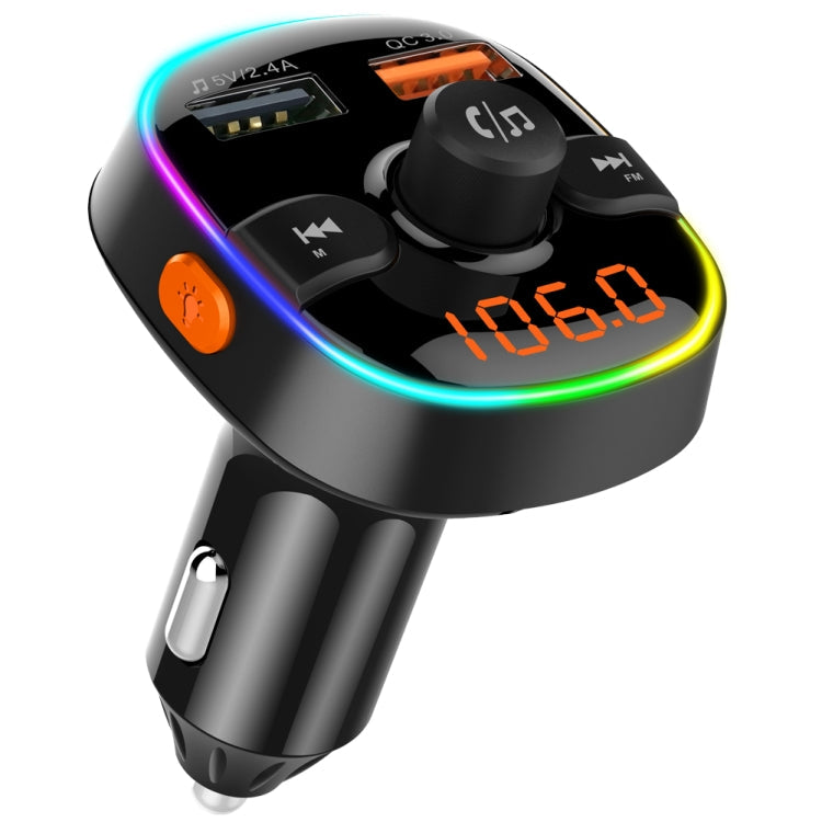 BC52 QC3.0 Fast Charging Car Colorful Atmosphere Light Bluetooth MP3 Player FM Transmitter Eurekaonline