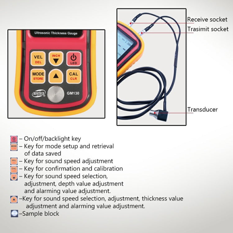 BENETECH GM130 Ultrasonic Thickness Meter Tester Gauge, Measure Range: 1.00~300.0mm Eurekaonline