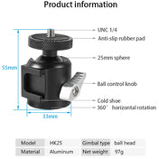 BEXIN HK25 Aluminum Alloy Cold Shoe Tripod Adapter Ball Head (Black) Eurekaonline