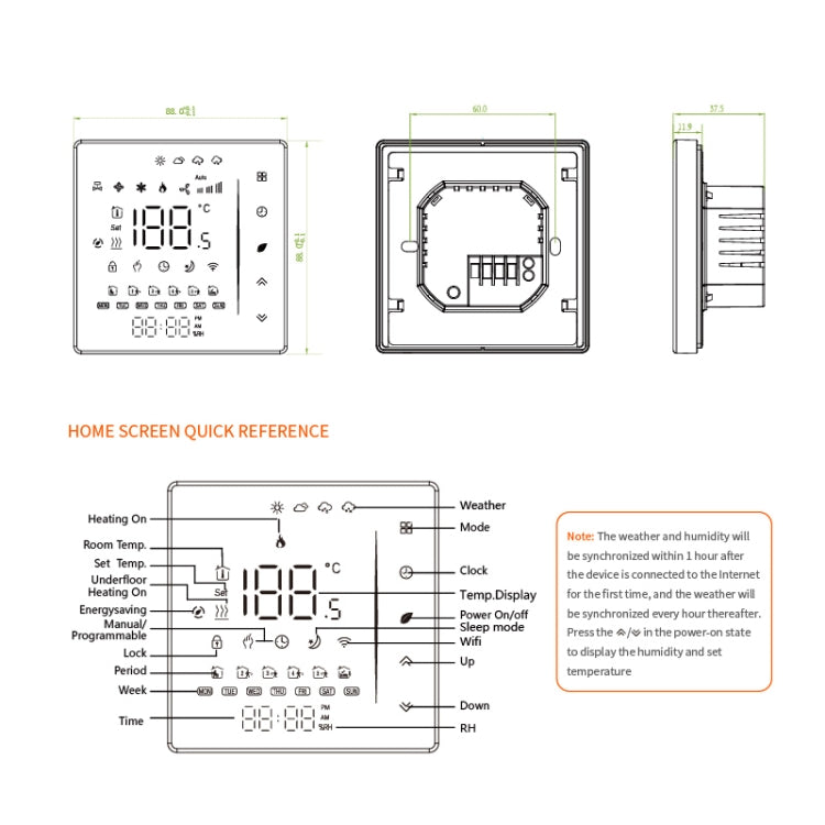 BHT-006GCLW 95-240V AC 5A Smart Home Heating Thermostat for EU Box, Control Boiler Heating with Only Internal Sensor, WiFi (White) Eurekaonline