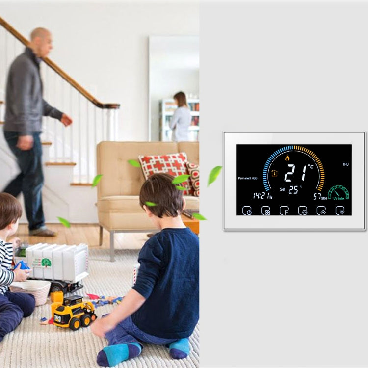 BHT-8000-GALW Control Water Heating Energy-saving and Environmentally-friendly Smart Home Negative Display LCD Screen Round Room Thermostat with WiFi(White) Eurekaonline