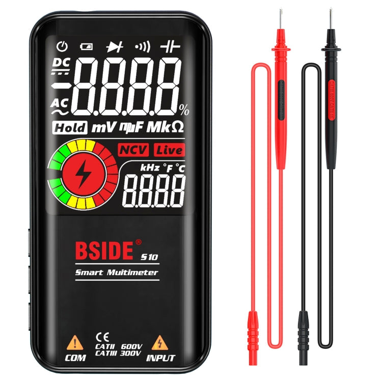 BSIDE Digital Multimeter 9999 Counts LCD Color Display DC AC Voltage Capacitance Diode Meter, Specification: S10 Dry Battery Version (Black) Eurekaonline