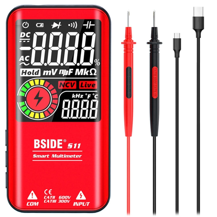 BSIDE Digital Multimeter 9999 Counts LCD Color Display DC AC Voltage Capacitance Diode Meter, Specification: S11 Recharge Version (Red) Eurekaonline
