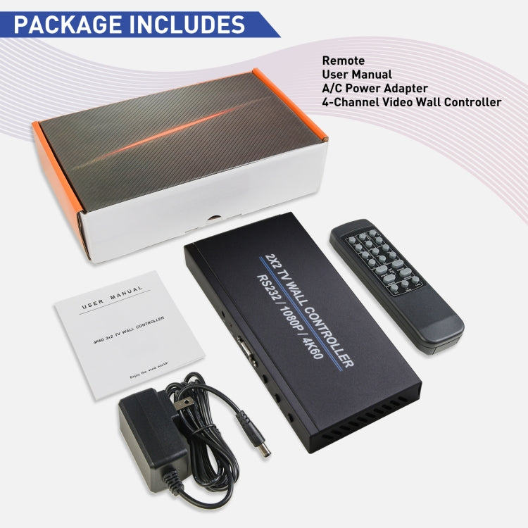 BT100 4K 60Hz 1080P 2 x 2 TV Wall Controller, Plug Type:UK Plug(Black) Eurekaonline